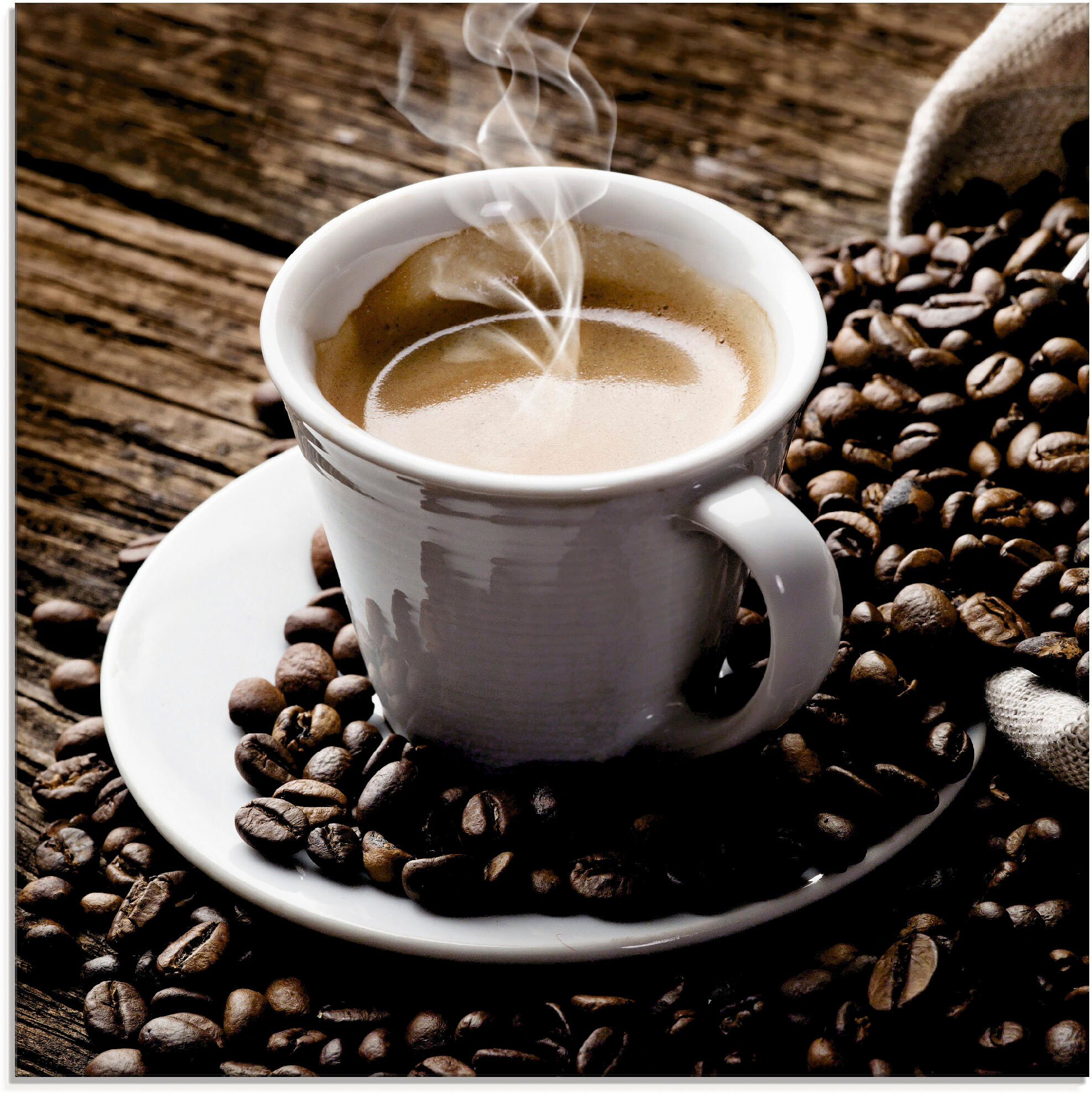 Glasbild ARTLAND "Heisser Kaffee - dampfender Kaffee", braun (farbe bild(er): braun), B:30cm H:30cm, Bilder, Glasbild, in verschiedenen Grössen farbe bild(er): braun B/H/T: 30cm x 30cm, Glasbild Getränke, 1 Stk.