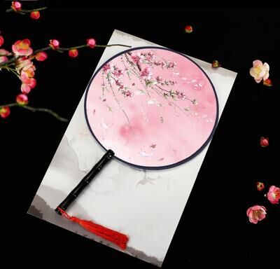 Multisell Products Hub Vintage Printing Silk Hand Fan, Round Cheongsam Tang Suit, Ancient Tassel Dance Fan, Multistyles Diameter 9