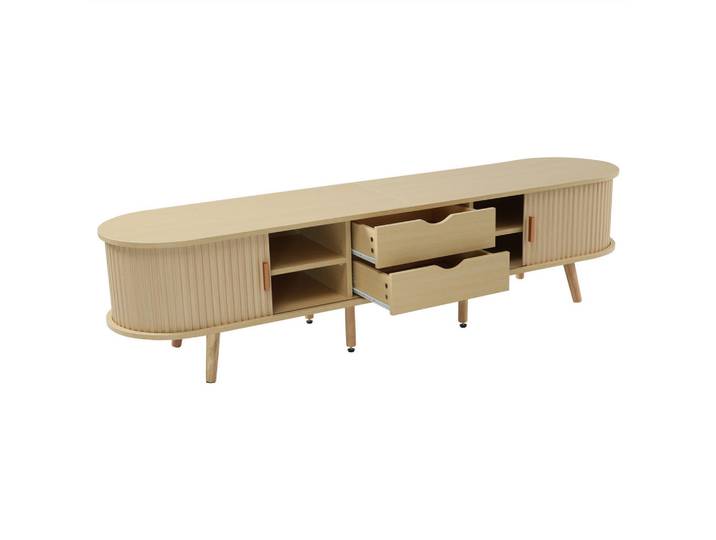 ComfortXL Lowboard De-40323 mit Schiebetüren und ovalem Design Eichenfarben, Eichefarben, 170x42x40 cm, Wohnzimmer, TV Möbel, Lowboards, Lowboards stehend