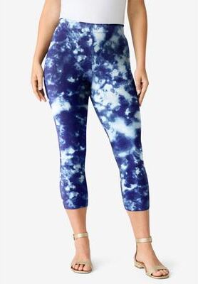 Plus Size Women's Plus Size Essential Stretch Capri Legging by Roaman's in Navy Acid Tie Dye (Size 14/16) Activewear Workout Yoga Pants