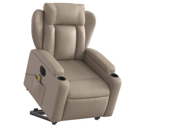 NLQMSU Elektrischer Massagesessel, Cappuccino, Kunstleder Elektrische Hebe- und Neigefunktion, 6 Massagepunkte, Fernbedienung inklusive, Rückenlehne 135 Grad, Getränkehalter,