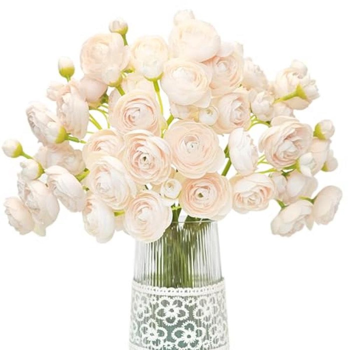 Set van 18 licht champagne kunstmatige ranonkelbloemen voor bruiloft en decoratie