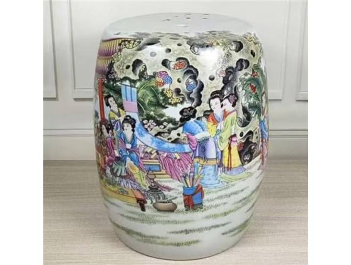 Keramik-Gartenhocker Jingdezhen Porzellan Trommelhocker als Beistelltisch Hochwertiges Porzellan, vielseitiger Trommelhocker für Innen- und Außenbereich(D)