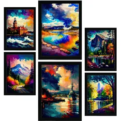 POSTER Set Mit 6 Wolken Im Ölgemälde Stil A3 & A4 Schwarzer Rahmen