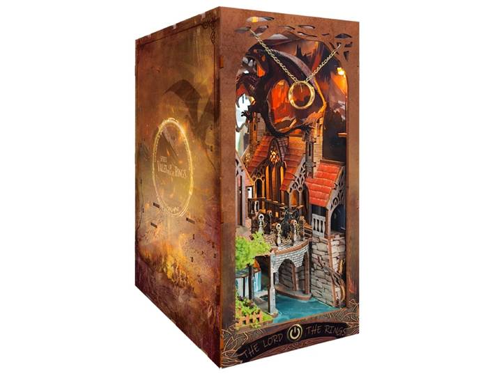 Kit de Modélisme en Bois DIY « Coin Livre » : Modèle Miniature « Vallée du Cercle Magique », Serre-livres, Puzzle 3D, Décoration d'Étagère, Cadeau pour Amis