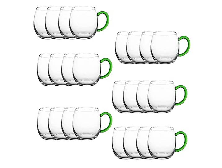 Novaliv 24 xWeinseidel mit grünem Henkel 250 ml Weinglas geeicht Glas Weißweinglas Glühweingläser Glühweintasse Punchgläser Teegläser mit Henkel Schorleglas