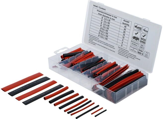 BGS Assortiment de gaines rétractables rouges / noires 150 pièces ; BGS technic (9404)