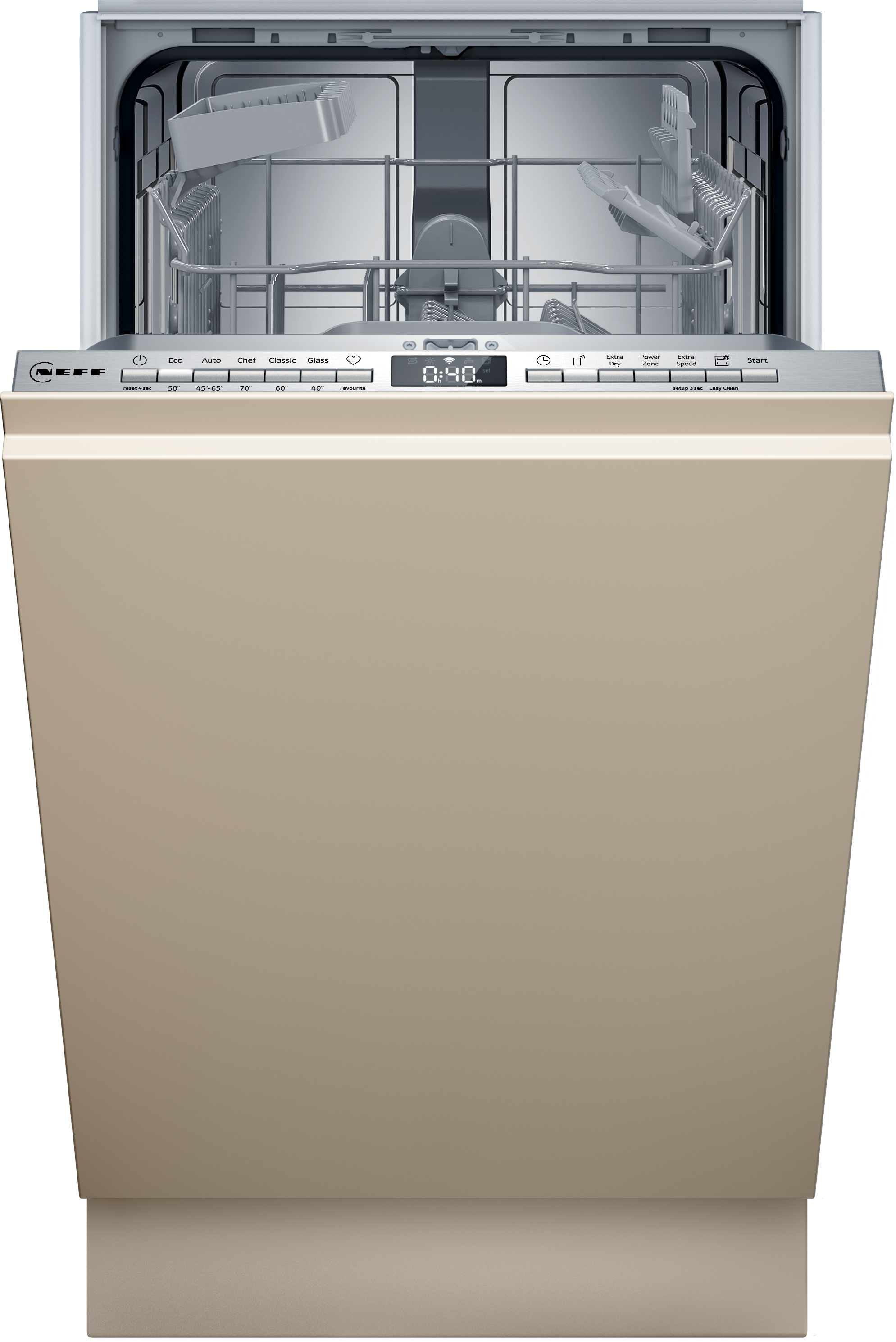 NEFF vollintegrierbarer Geschirrspüler "S853HKX20E", Energieeffizienz: E (A-G), silber, B:45cm H:82cm T:55cm, Geschirrspüler, Info Light - erlischt bei Beendigung des Spülvorgangs, flexible Körbe