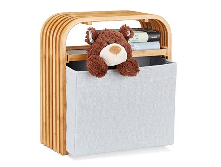 Relaxdays Tabouret avec Rangement Pouf Repose-Pieds Bois de Bambou boîte Rangement Tissu\, Nature