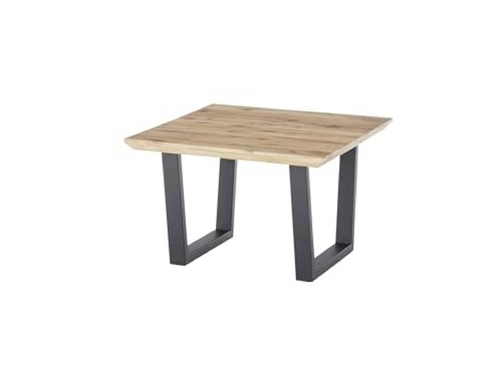 möbelando Couchtisch >ASOLA< quadratisch 70x70 cm mit Eiche furnierter Tischplatte, geölt, Schweizer Kante und schwarzem Metall-T-Gestell – modernes Design, hochwertige Materialien