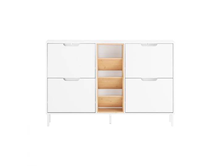Meuble chaussure avec 4 abattants et 3 compartiments effet bois blanc
