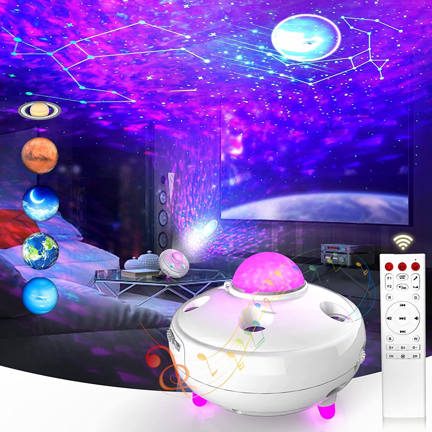 Sterrenhemelprojector met Bluetooth-luidspreker en Aurora-nachtlampje voor sfeerverlichting in de slaapkamer