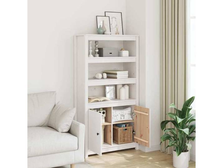 Blanc Buffet & bahut contemporain，Buffet haut， Blanc 80x35x154 cm Bois massif de pin FR&6127