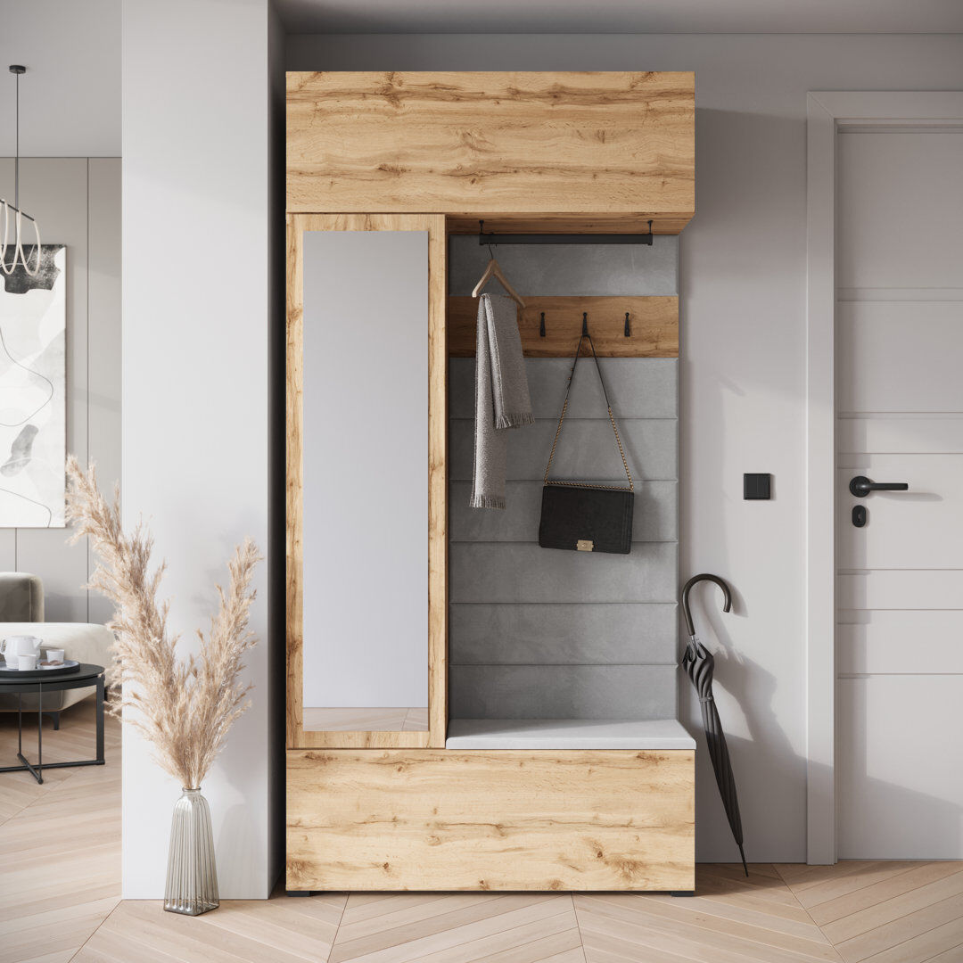 Ebern Designs 115 cm W Hallway Set with Shoe Storage Brown/Grey 231.9cm H X 115cm W X 37.5cm D
