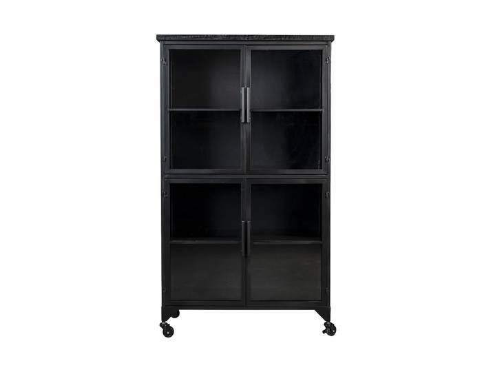 Design Highboard & Vitrine „Ferre“ mit Rollen, 4-türig Schwarz White Label by Bloomingloft