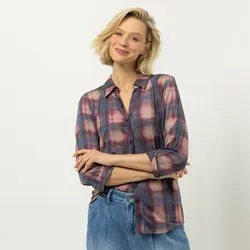 DINE 'N' DANCE Jerseybluse 3/4-Arm Knopfleiste figurumspielend