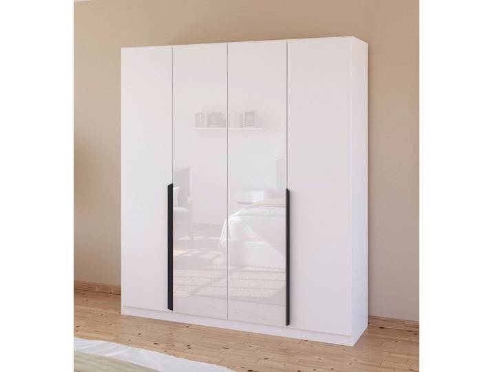 Furnhaus Kleiderschrank Drehtürenschrank Artemis, mit Glastüren, alpinweiß / weiß Drehtürenschrank, Schrank, Kleiderschrank, Breite 185 cm