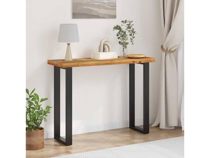 FMPGJLYH Konsolentisch aus massivem Teakholz 100 x 35 x 75 cm braun für Flur und Wohnzimmer mit U-Beinen