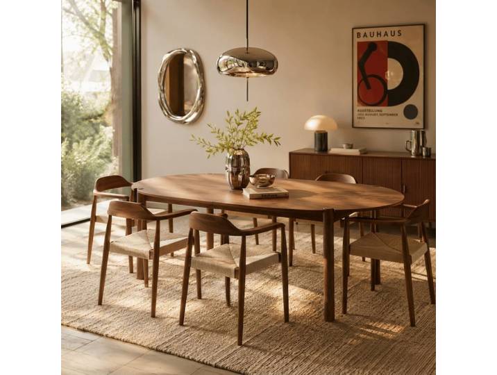 Lot de 6 chaises chêne massif couleur noyer et corde