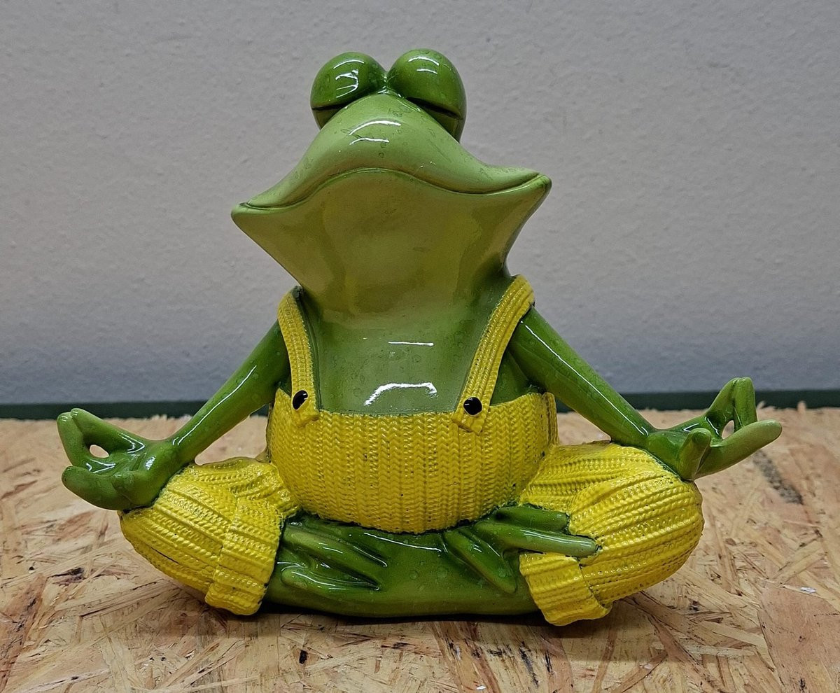 Zen-Kikker Mindful Groen Decoratief Beeld van Polyresin en Polystone, Hoogte: 17 cm