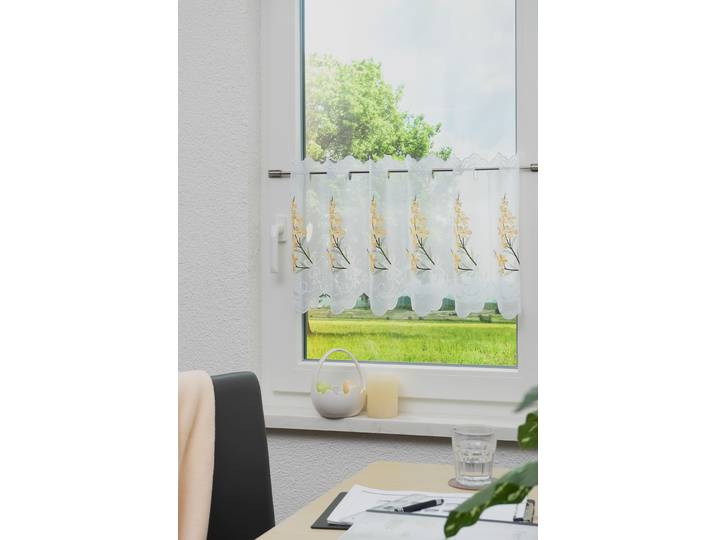 Panneaux STICKEREIEN PLAUEN Saskia Gr. 5, weiss (weiß), B:210cm H:45cm, Voile, Polyester, Gardinen, Panneaux