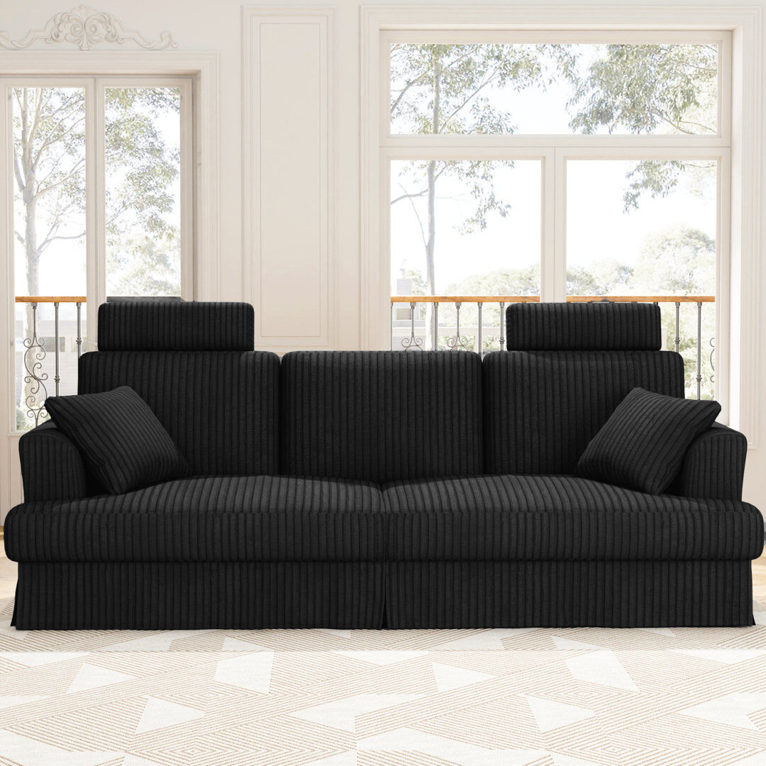 Blue Elephant Modern oversize 222cm corduroy sofa with detachable headrest design Black 98cm H X 222cm W X 76cm D