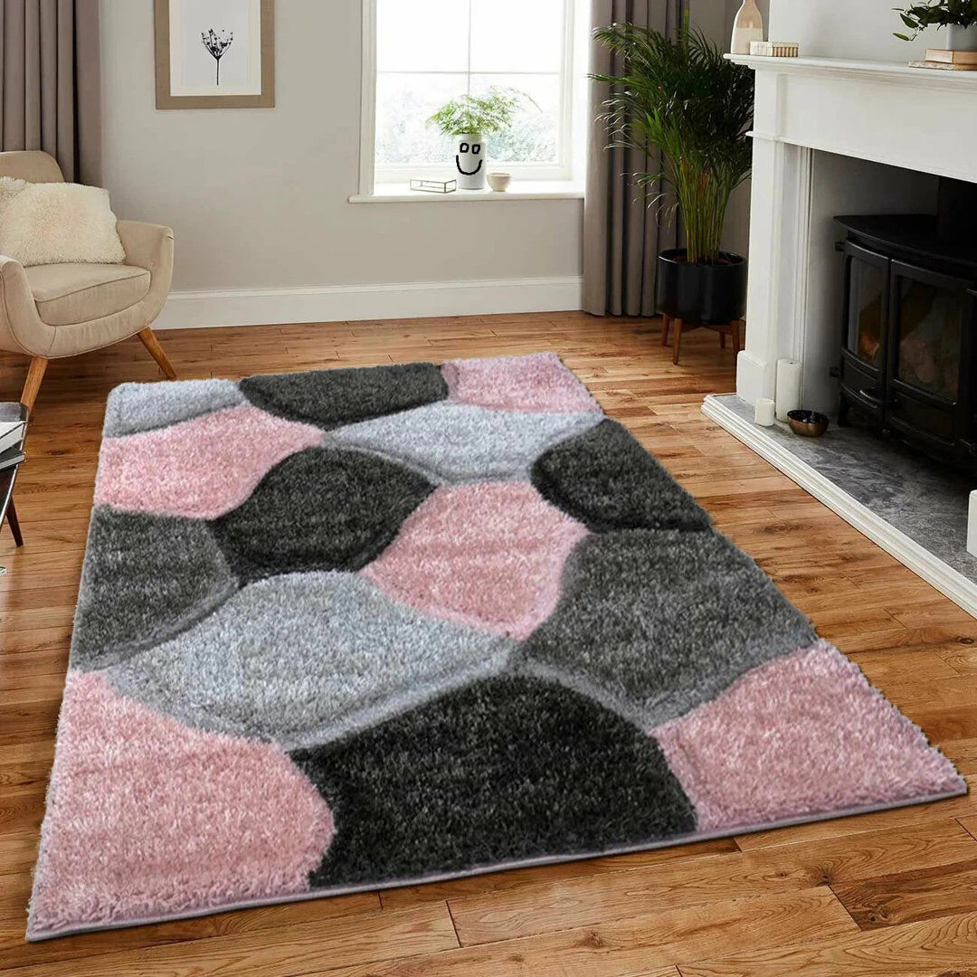 Marlow Home Co. Rectangle Geometric and Vintage Look Shag Pink Grey Rectangle 160 x 230cm