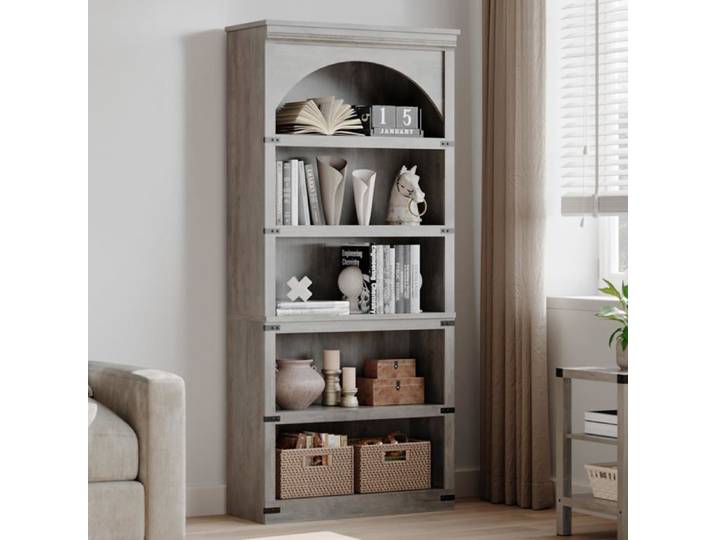 JoyGarden Bibliothèque autoportante style farmhouse arche 174 5 cm - 5 niveaux ouverts en bois base robuste rangement - Gris