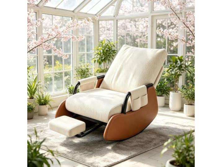 kumamart Schaukelstuhl Wohnzimmer - mit Gepolsterten Armlehnen Ergonomischer Schaukelstuhl mit ausziehbarer Fußstütze und Seitentasche für tägliche Entspannung.