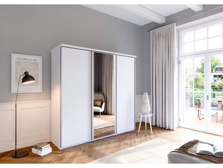 Schwebetürenschrank PRIESS Arnsberg , weiß (lichtweiß), B:215cm H:211cm T:64,5cm, Holzwerkstoff, Schränke, Schwebetürenschrank, mit Spiegel