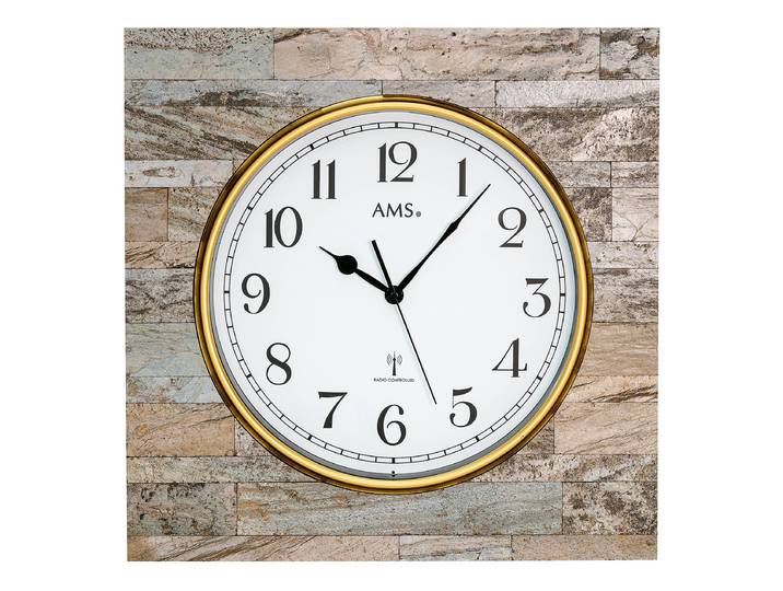 Funk-Wanduhr Oreda Holzgehäuse mit Steinoberfläche 50 x 50 x 5cm Multicolor/Messing