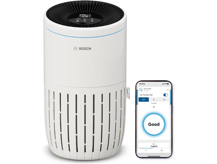 Luftreiniger BOSCH Air 4000i, mit App-Steuerung , weiß, B:29,1cm H:50cm T:29,1cm Ø:29,1cm, Luftreiniger, Luftreiniger, mit 3-in-1 Luftfilter, Smart Sensor, Automatik- und Ruhemodus
