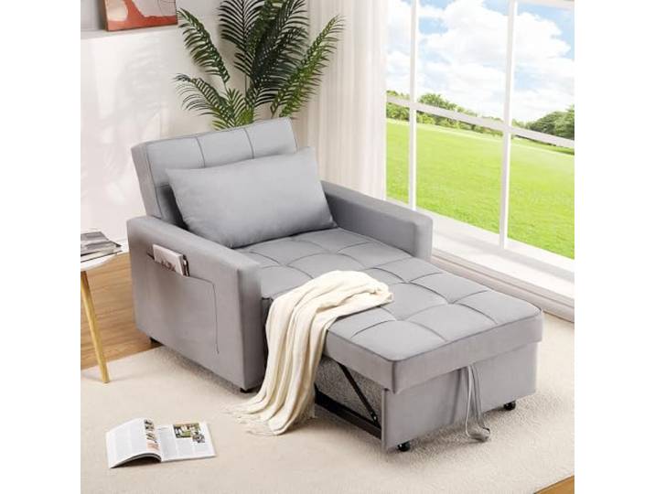 Litake 3-In-1 Klappsofa Schlafsessel mit Bettfunktion, Leinenstoff, Seitentasche und regulierbare Rückenlehne für Platzsparendes Gästebett
