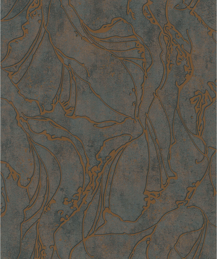 Metro Kavalier Graphic Swirls 10.05M X 53Cm Metallic Elements Wallpaper Roll Black/Copper