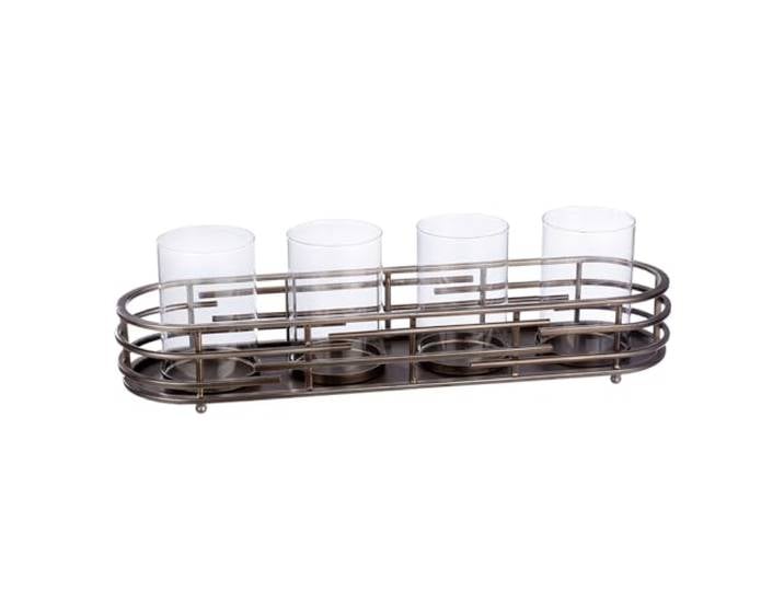 Casablanca Loft Photophore en métal - Finition Antique - Argenté - Hauteur 15 cm x Largeur 58 cm - 4 Ampoules