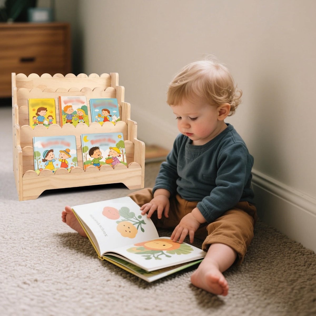 Omgoods Houten Boekenkast voor Kinderen met Speelgoedopslag