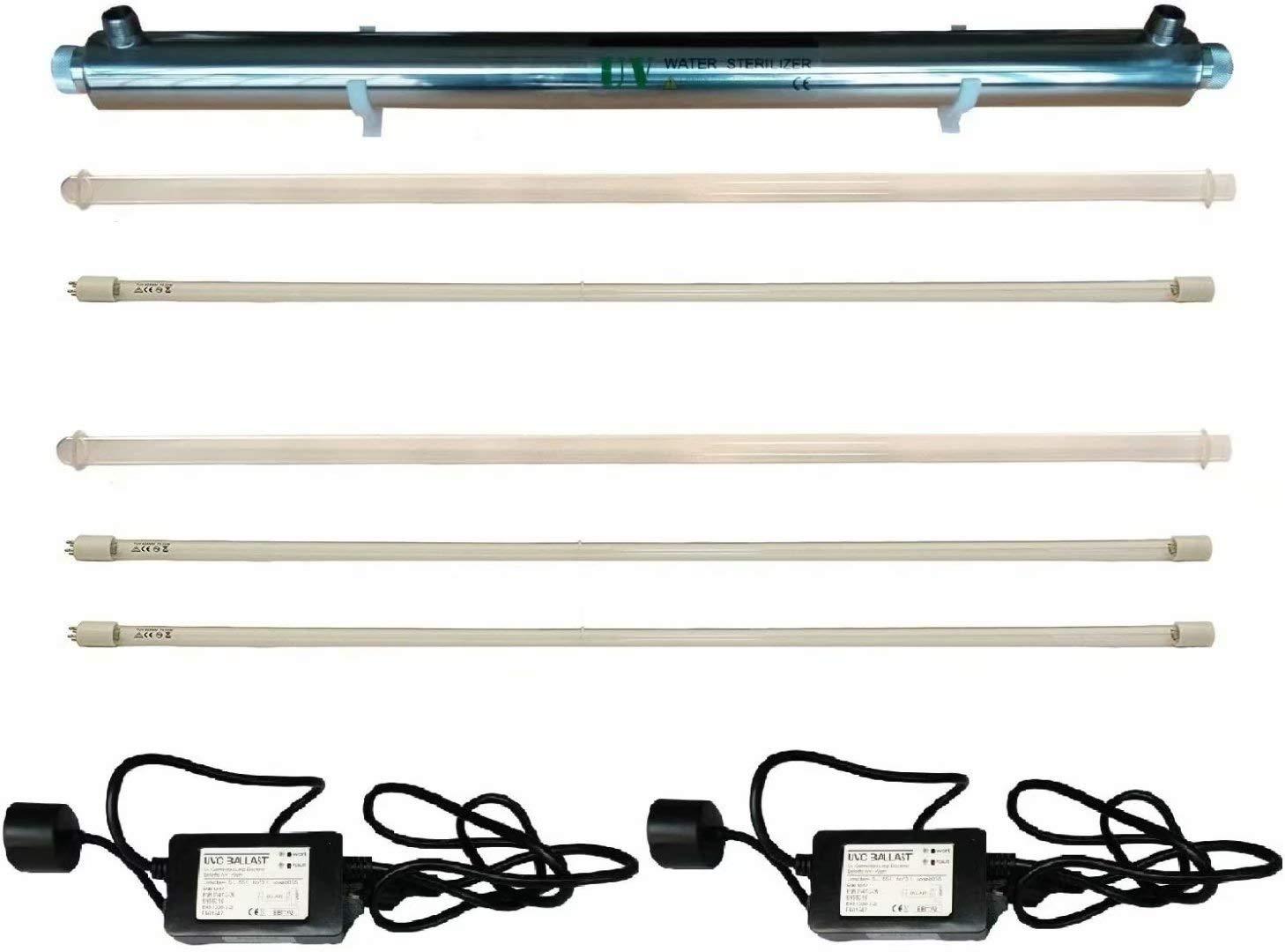 UV-Wasserfilter 55 W, 12 GPM, 2 Ersatzlampen, Edelstahl 304