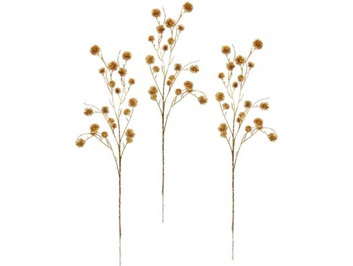 Flair Flower Künstlicher Mini Distelzweig Gold Metallic 3er Set Kunstzweig Deko Pflanze Edeldistel Zweig Weihnachtsdeko Einzelblume Winterblume Plastikblumen Kunstpflanze AST, 100x18x6 cm, 021135GO