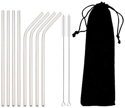 Inspired Living Rainbow Reusable Metal Straws Set With Cleaning Brush Premium Stainless Steel Drinking Straws For Cocktails, Smoothies 11pcs Silver
