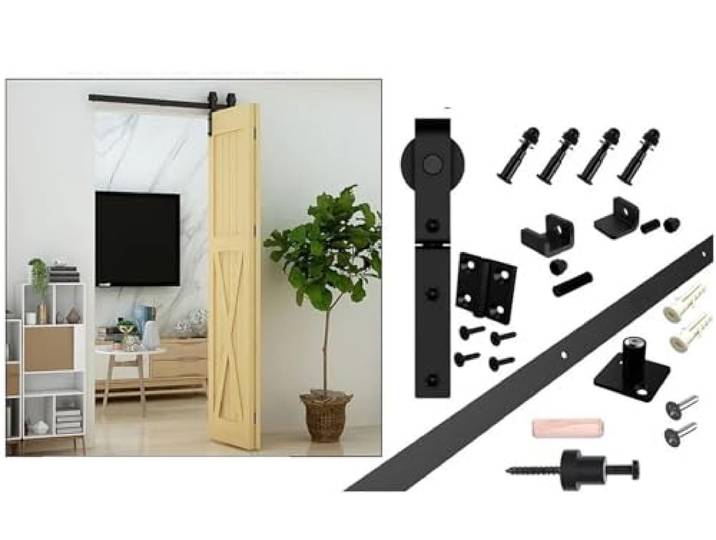 5/6/6,6 Fuß Schiebetürschiene Falttür Hardware Kit for Scheunentor Schrank Laufrolle Zubehör(6.6FT)