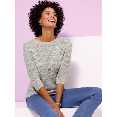 Strickpullover "3/4-Arm-Pullover", Damen, Gr. 46, bunt (ozean, ecru, meliert), 100% Polyacryl, meliert, Pullover Strickpullover