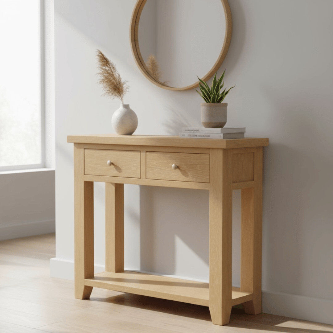 Lark Manor Cooksey Fully Assembled 2 Drawer Console Table Oak Natural 81cm H X 85cm W X 34cm D