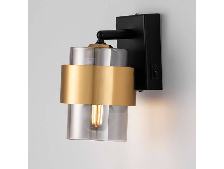 Wandleuchte Sianna 10 x 17 x 17cm Schwarz/Schwarz Aluminium, Rauchglas LED E27
