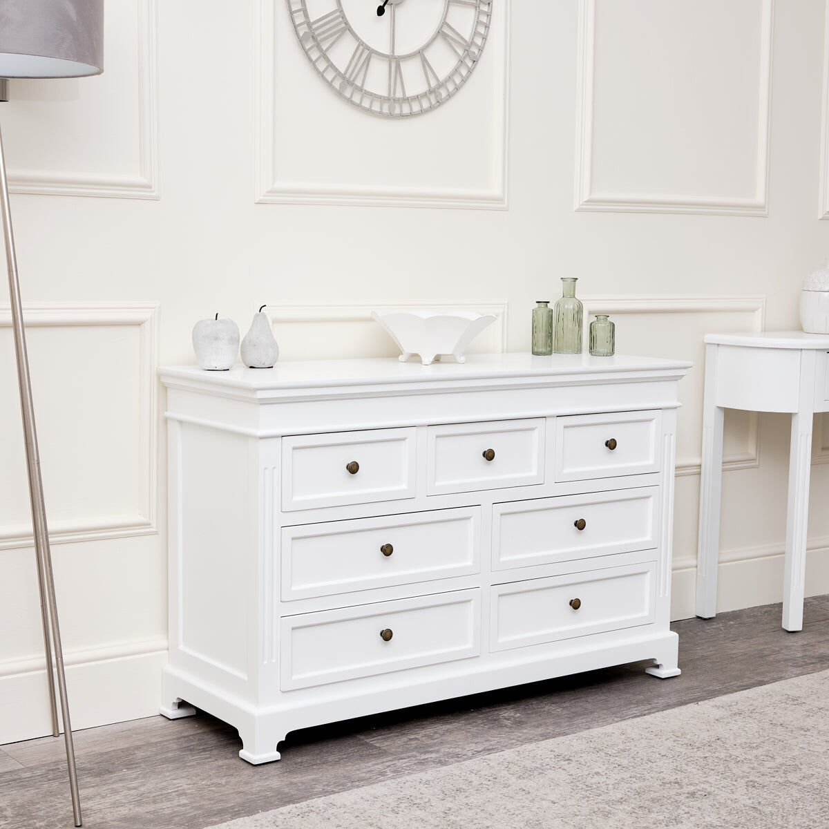 Large White 7 Drawer Chest of Drawers - Daventry White Range Wood, Metal