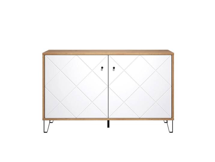 Trendteam Sideboard 2 Türen Dekor Eiche Artisan B123 cm - Touch, Weiß, 123x76x40 cm, Kleinmöbel, Kommoden, Sideboards