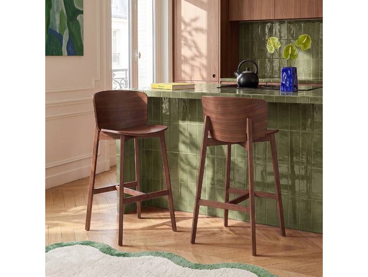 HABITAT - Tabouret de bar en chêne massif finition noyer - Camila