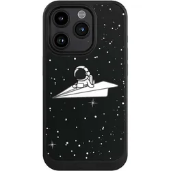 Nivocase Hülle für Apple iPhone 15 Pro Handyhülle NIVOcore Case Schwarz Astronaut Comic Papier (Apple iPhone 15 Pro), Smartphone Hülle, Schwarz