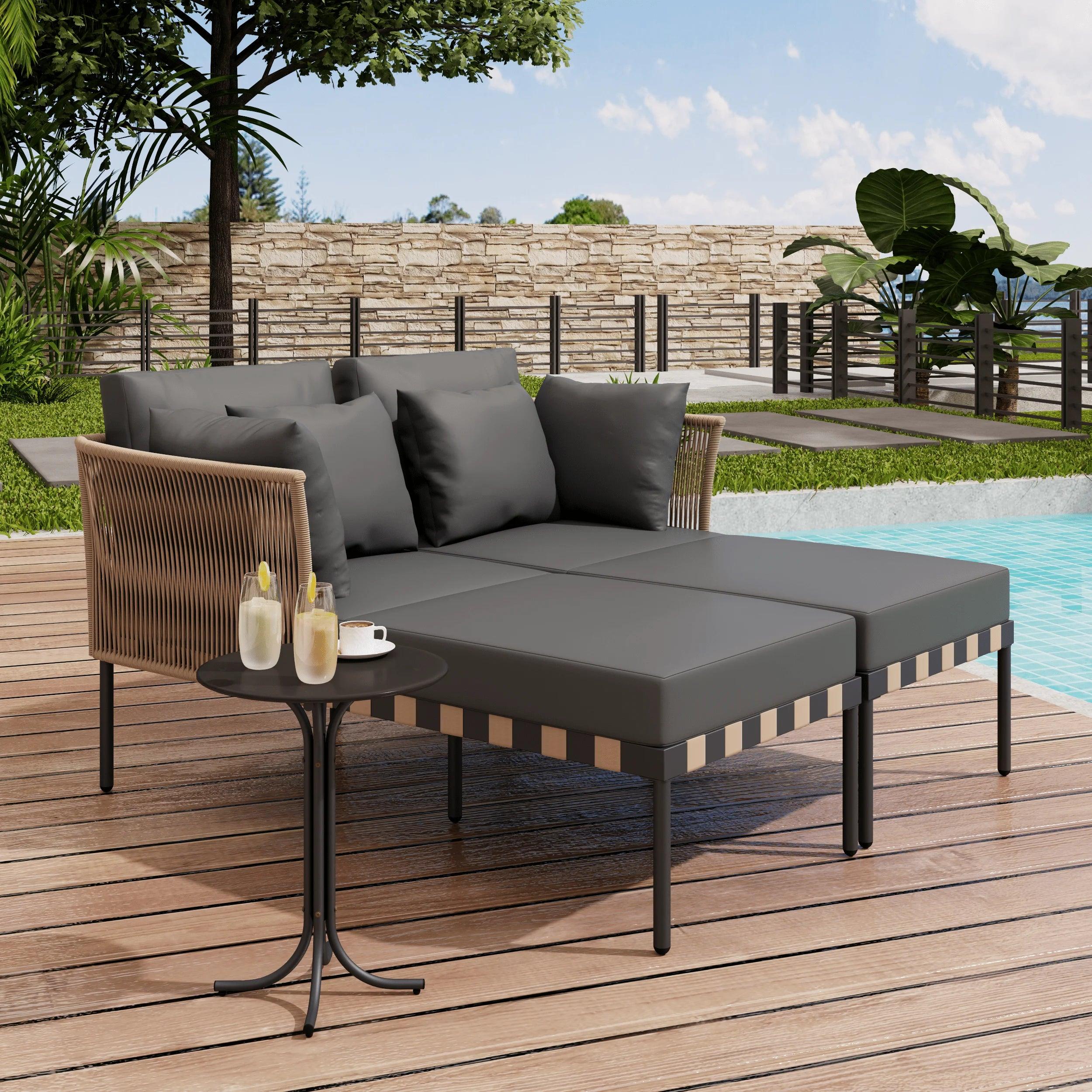 Gartenlounge-Set - Loungestühle - Liegebank - Gartenmöbel - Outdoor-Set - Verzinktes Eisen
