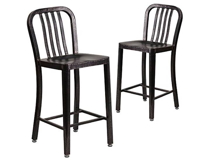 Flash Furniture Stuhl für den Außenbereich, verzinkter Stahl, Schwarz/Antikgold, 48,3 x 40 x 92,1 cm