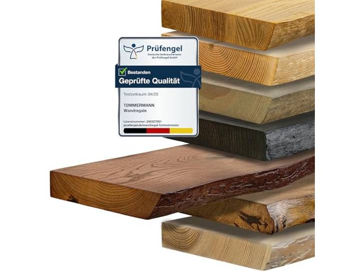 tømmermann - Wandregal mit Baumkante - massives Schweberegal Farbe Teak 120 cm Länge - Regalbrett aus Eschenholz 100% natürlich - Rustikales Wandboard mit unsichtbarer Wandmontage - Massivholzbrett